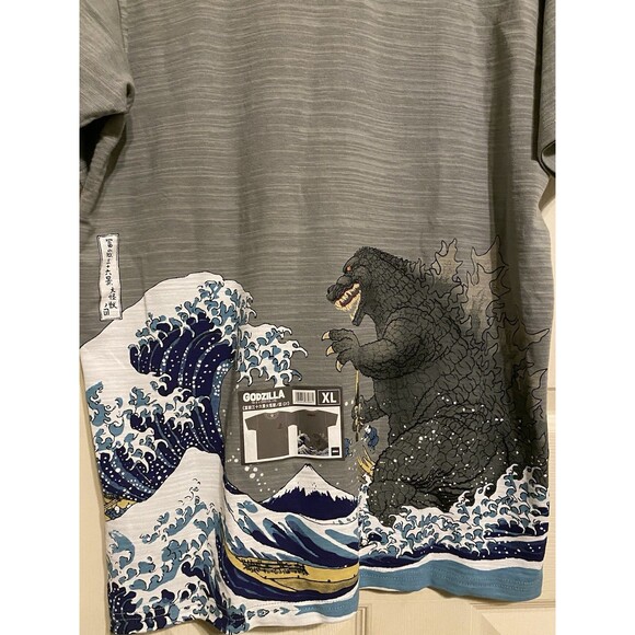 Godzilla Ukiyo-e 2 Side Graphics T-Shirt  GZUT-006 JAPAN XL / Fits L Gray NWT - Picture 12 of 16